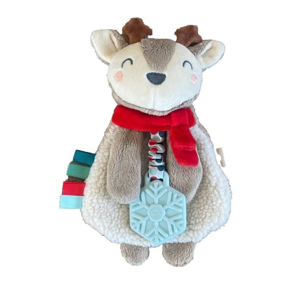 Itzy Ritzy Lovey Reindeer Textured Teether Soother Sherpa Tags Crinkle Arms Toy